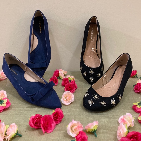 Lane Bryant Shoes - 2 for 1! Lane Bryant Blue Mesh Illusion Bow Flats, Gold & Black Ballet Flats 9W